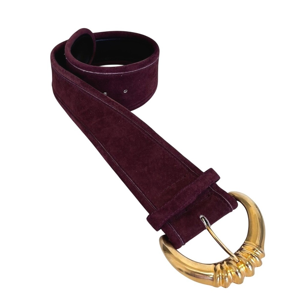 Express Vintage 80s Suede Wide Belt Small Burgundy Gold Buckle Retro Statement